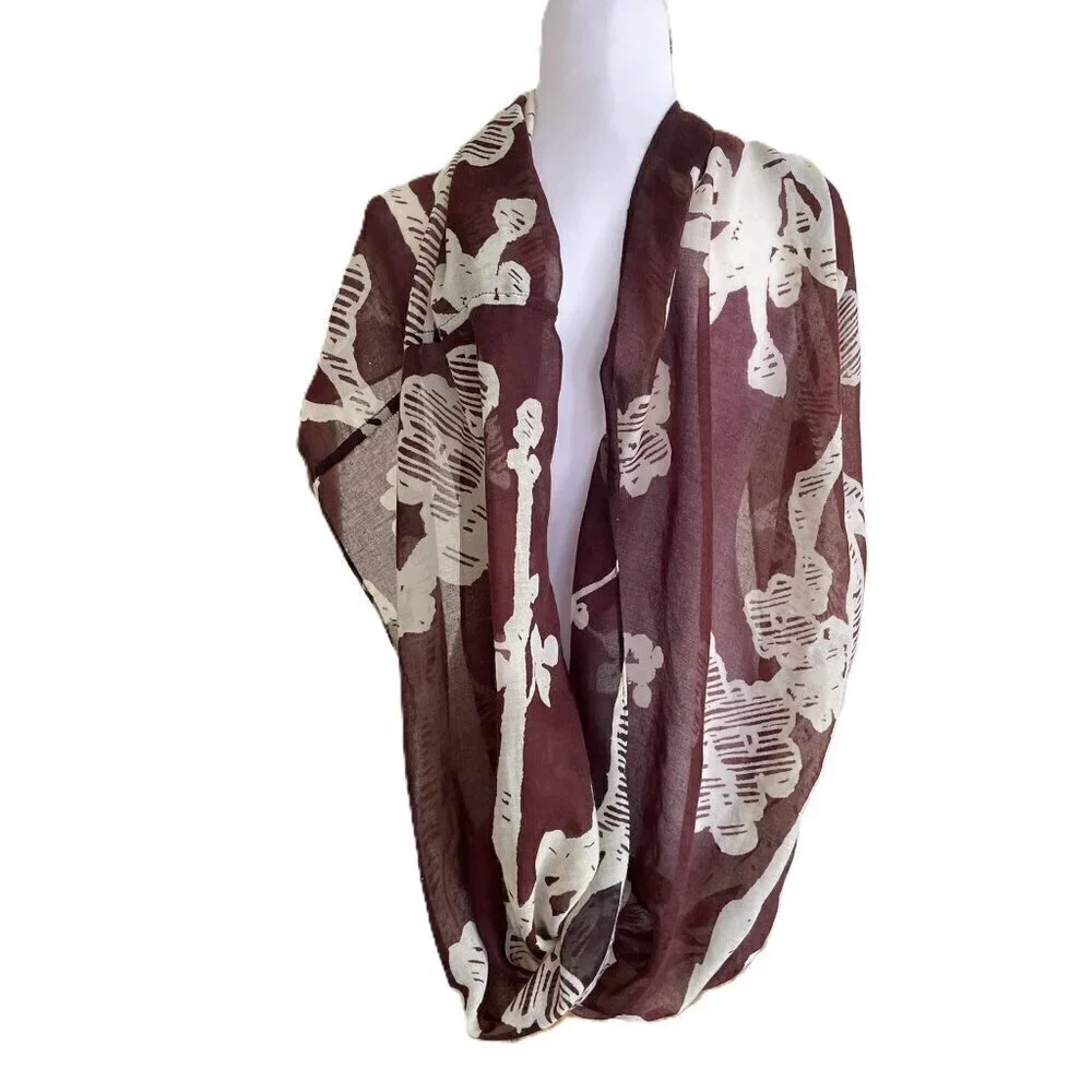 Batik Cherry Blossom Scarf Brown Cream